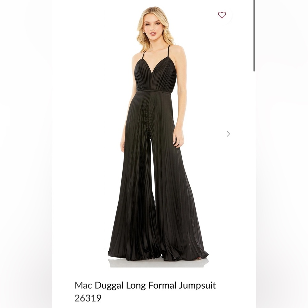 Mac Duggal Black Pleated Wide-Leg Jumpsuit with Spaghetti Straps